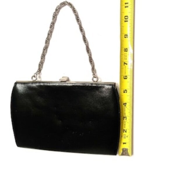 HOBO International Black Leather Clutch/Handbag with Silver Chain (Vtg) - Picture 5 of 7